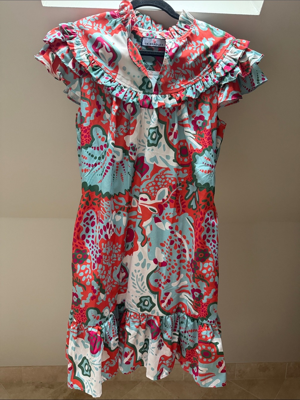 Women’s Coral & Aqua Ruffle Dress